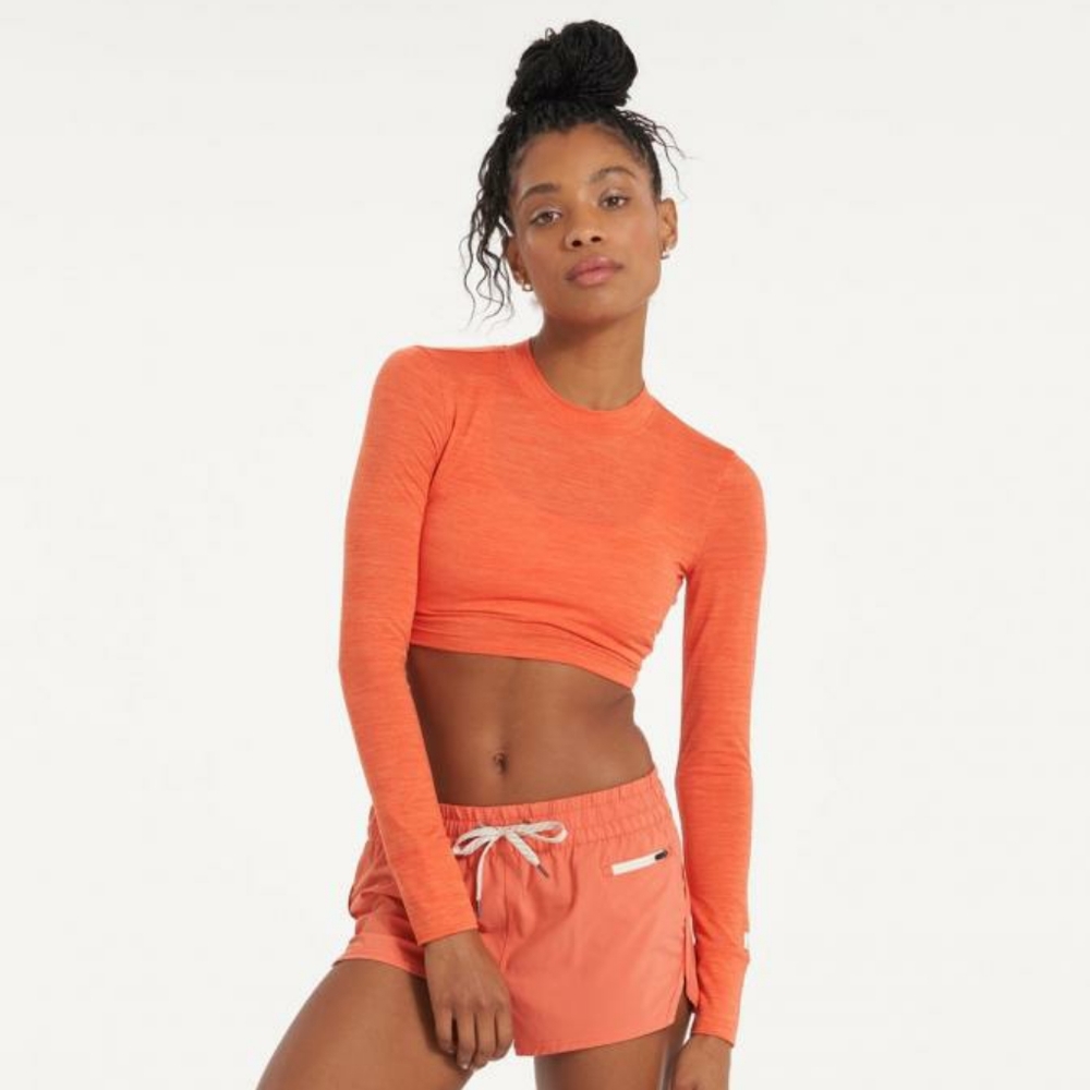 NWT Vuori Long Sleeve Lux Crop Tee Grapefruit Heather SOLD OUT COLOR